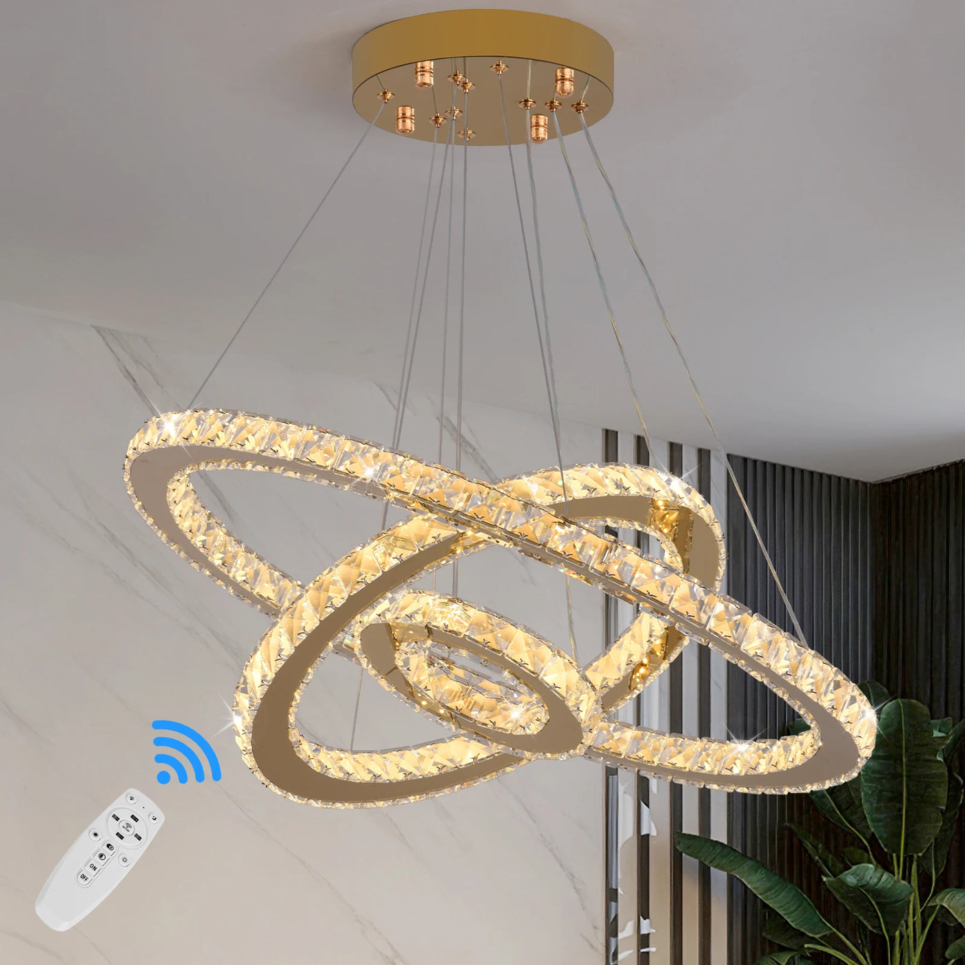 Remote Control Crystal Pendant Chandelier - Smart LED Hanging Light