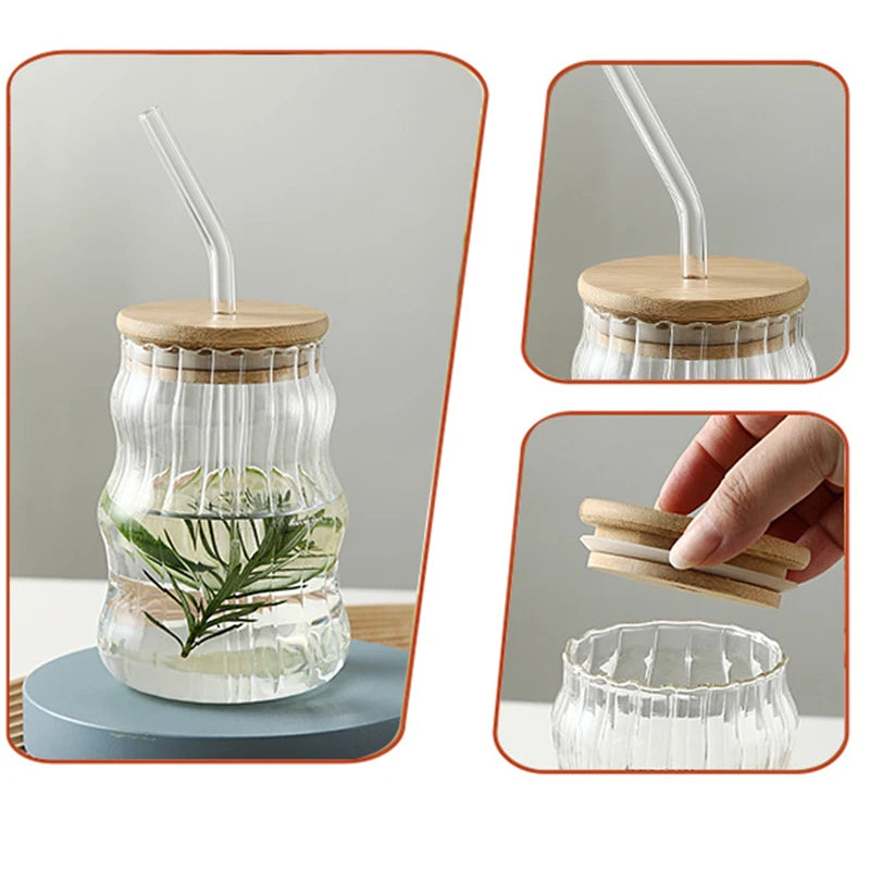 500ml Glass Tumbler with Straw - Mason Jar Cup with Bamboo Lid