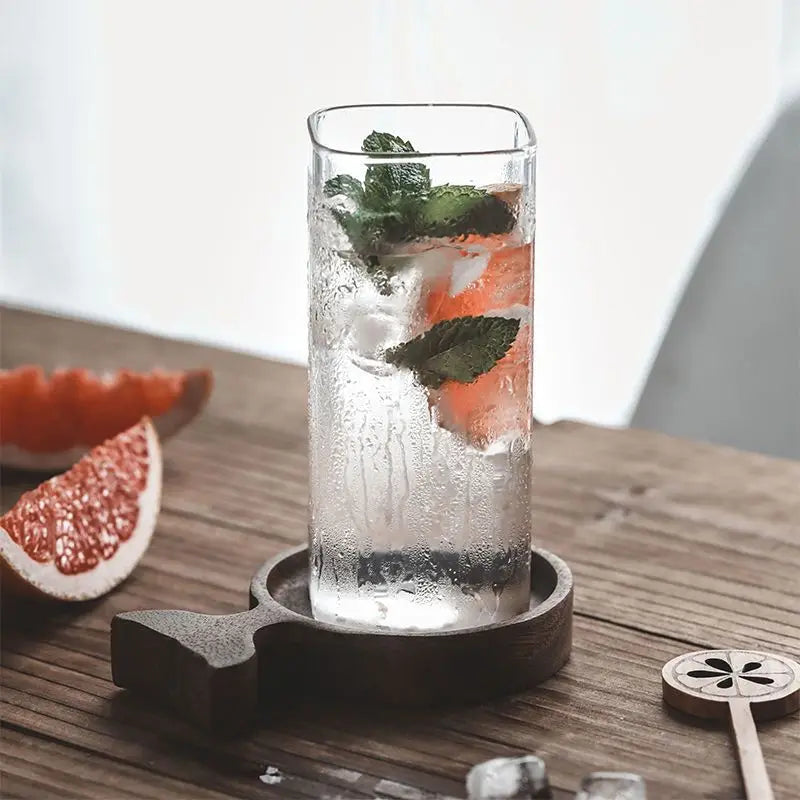 Square Glass Drinking Cup - Large Capacity Iced Coffee & Milk Tea Glass