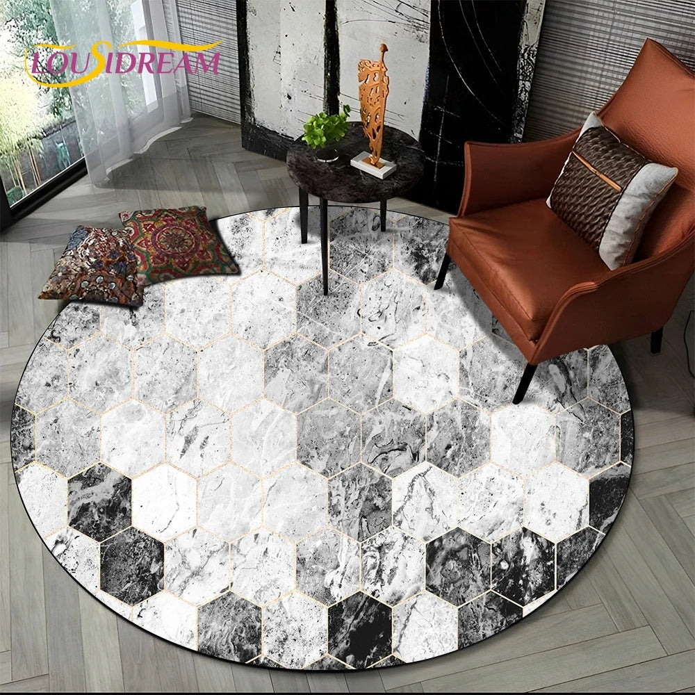 Luxury Marble Round Area Rug - Non-Slip Living Room Carpet