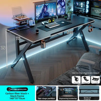 Gaming Desk with Monitor Stand - Carbon Fiber Textured Computer Table