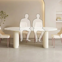 Cream White Oval Sintered Stone Dining Table Set - Modern 6-Chair Set