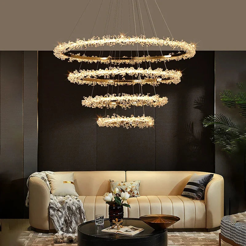 Dimmable Crystal Ring Chandelier - Modern LED Pendant Ceiling Light