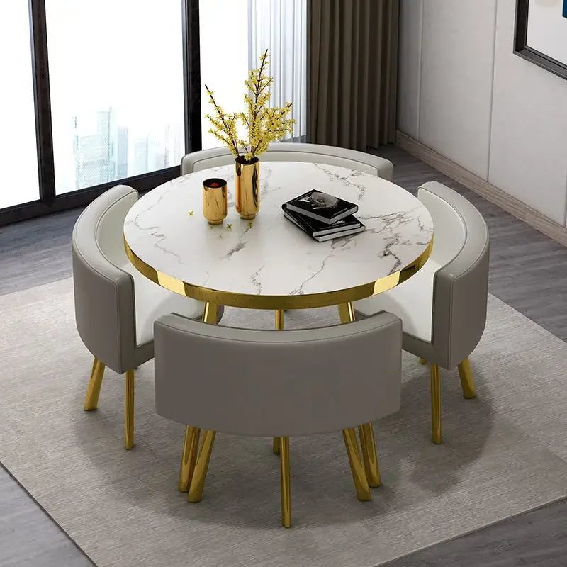 80cm Marble Round Dining Table Set - Modern Table with 4 Chairs