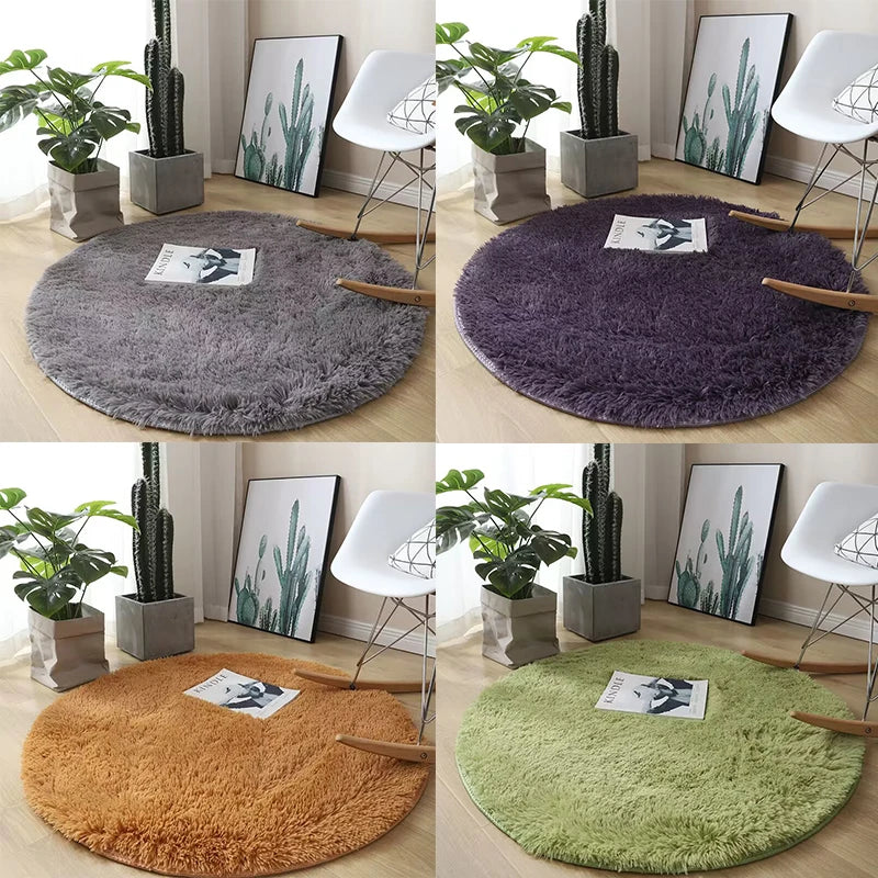 Modern Round Plush Area Rug - Soft Non-Slip Bedroom Carpet