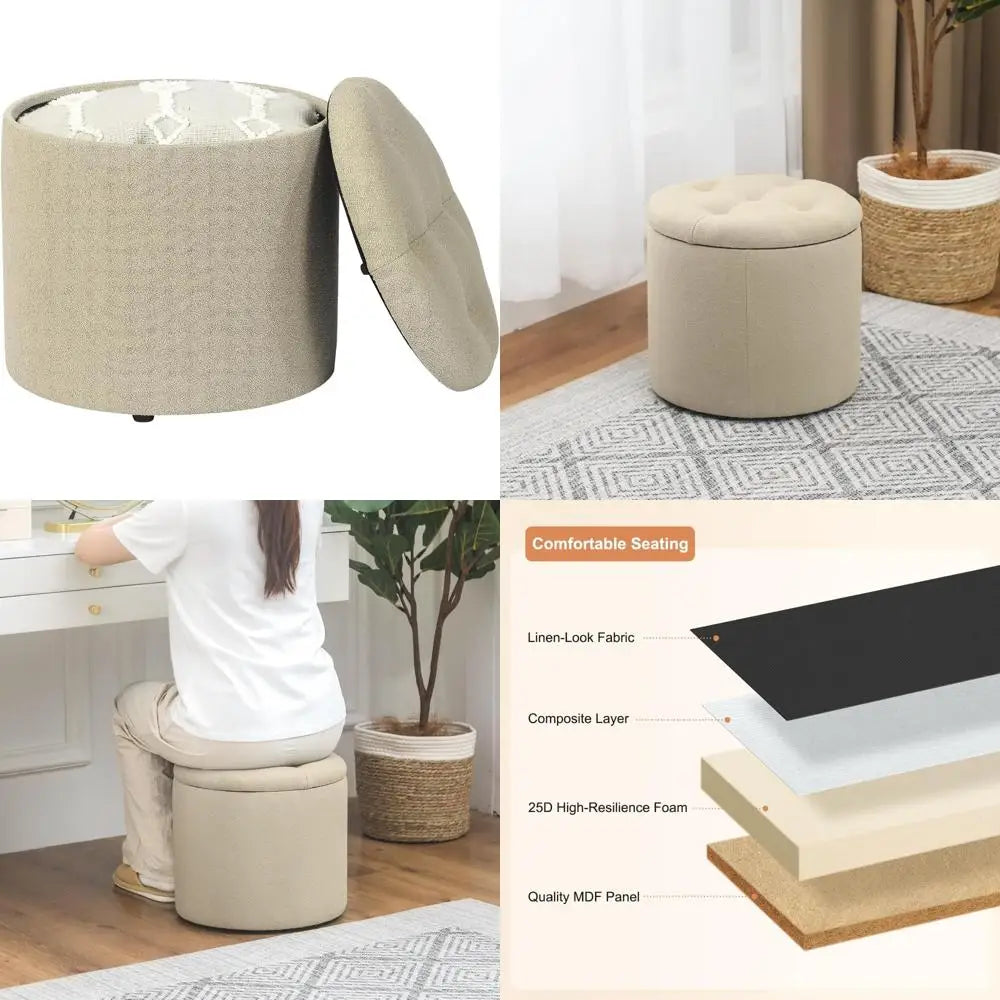 Fabric Storage Ottoman - Small Foot Rest Stool with Removable Lid