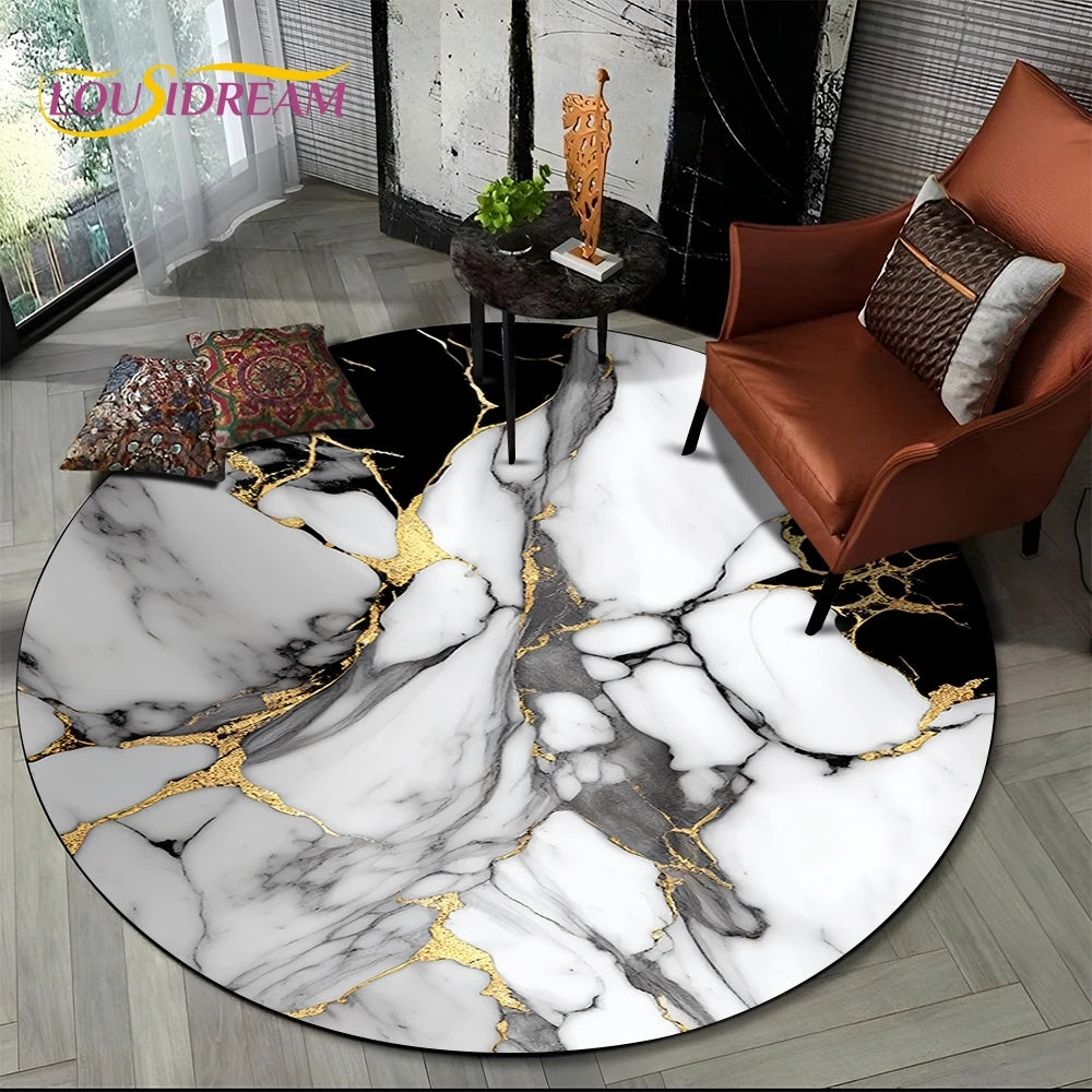 Luxury Marble Round Area Rug - Non-Slip Living Room Carpet