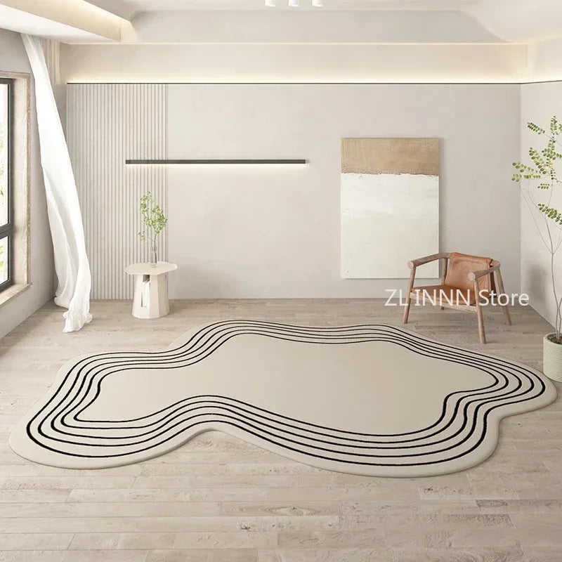 Cream Irregular Oval Area Rug - Soft Plush Bedroom Carpet