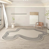 Cream Irregular Oval Area Rug - Soft Plush Bedroom Carpet